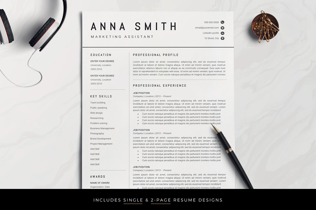Resume Template / CV, a Resume Template by TheResumeCoach (Photo 1 of 5)