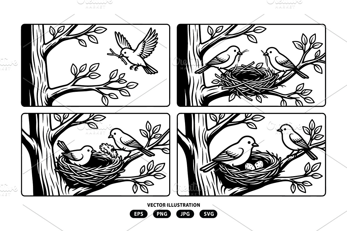 Bird activity making nests, an Animal Illustration by Vectorlina (Photo 3 of 3)