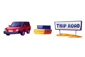 Cartoon road trip travel elements, a Transportation Illustration by art PVP - market