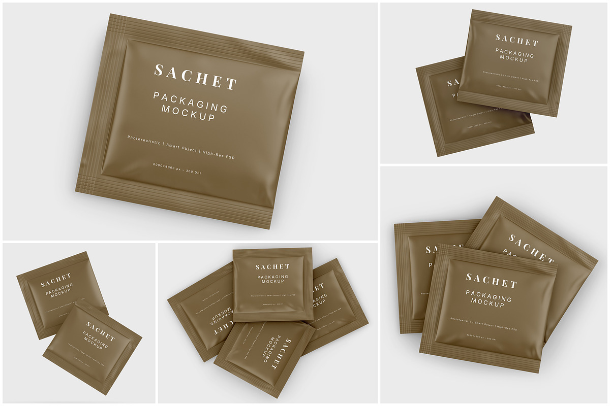 Sachet Mockups, a Packaging Mockup by SmokyPixels (Photo 1 of 6)