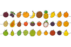 Hand drawn fruits border line art, a Food Illustration by GraphiShop