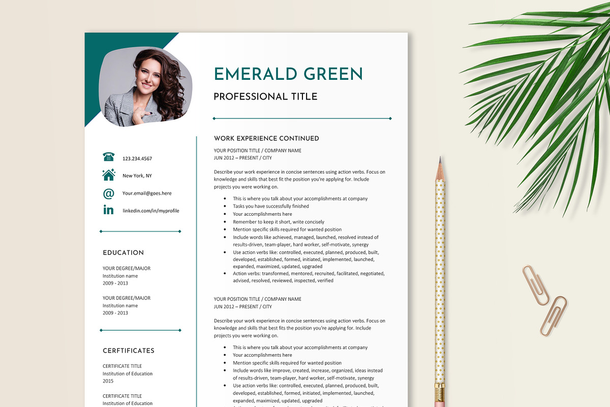 Resume Template Word - Emerald Green, a Resume Template by Stanin Studio (Photo 3 of 10)