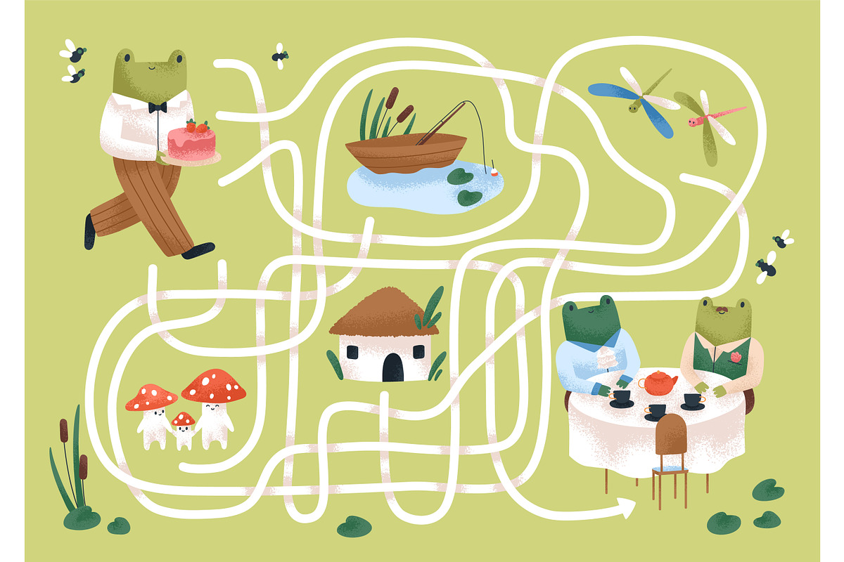 Kids labyrinth game with cute frogs, an Animal Illustration by Good Studio