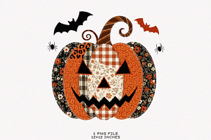 Patchwork Pumpkin Png Halloween Png, an Illustration by SinaCreation