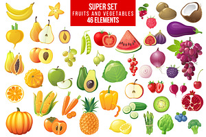 Fruits, vegetables and berries set, an Icon by handsketched