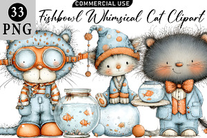 Fishbowl Whimsical Cat Clipart, an Illustration by Daily.Designs