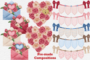 Valentines Roses watercolor clipart., a Seasonal Illustration by Happy Sloth Graphics (Thumbnail 6 of 12)