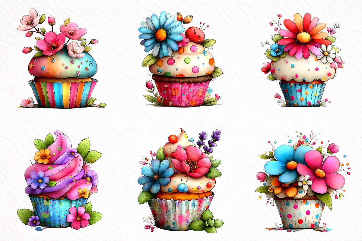 Whimsical Spring Cupcake Clipart, an Illustration by DreamArtGraphic (Photo 3 of 8)