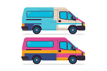 Two colorful vans are depicted in a, a Transportation Illustration by Vectorstockersland