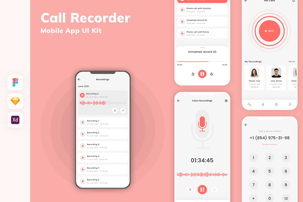 Call Recorder Mobile App UI Kit, an UI Kit Template by uicube