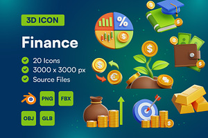 20 Finance 3D Icon Set, an Object 3D Model by Bilicube Studio