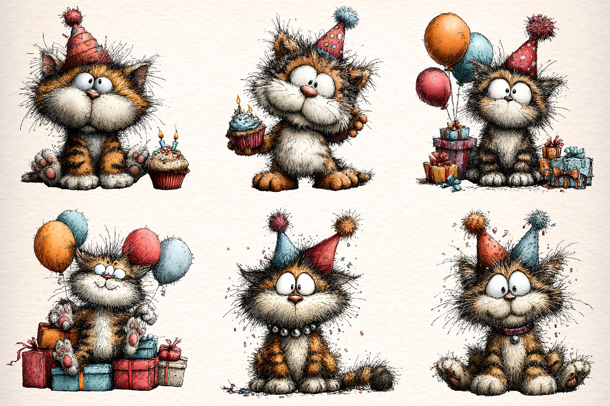 Whimsical Birthday Cat Clipart, a Transportation Illustration by Digital Artistic99 (Photo 2 of 10)