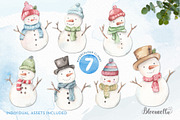 Watercolour Snowman Clipart Family, an Object Graphic by Bloomella (Thumbnail 6 of 6)