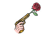 hand holding gun with rose flower, a Person Illustration by gunaonedesign (Thumbnail 1 of 4)
