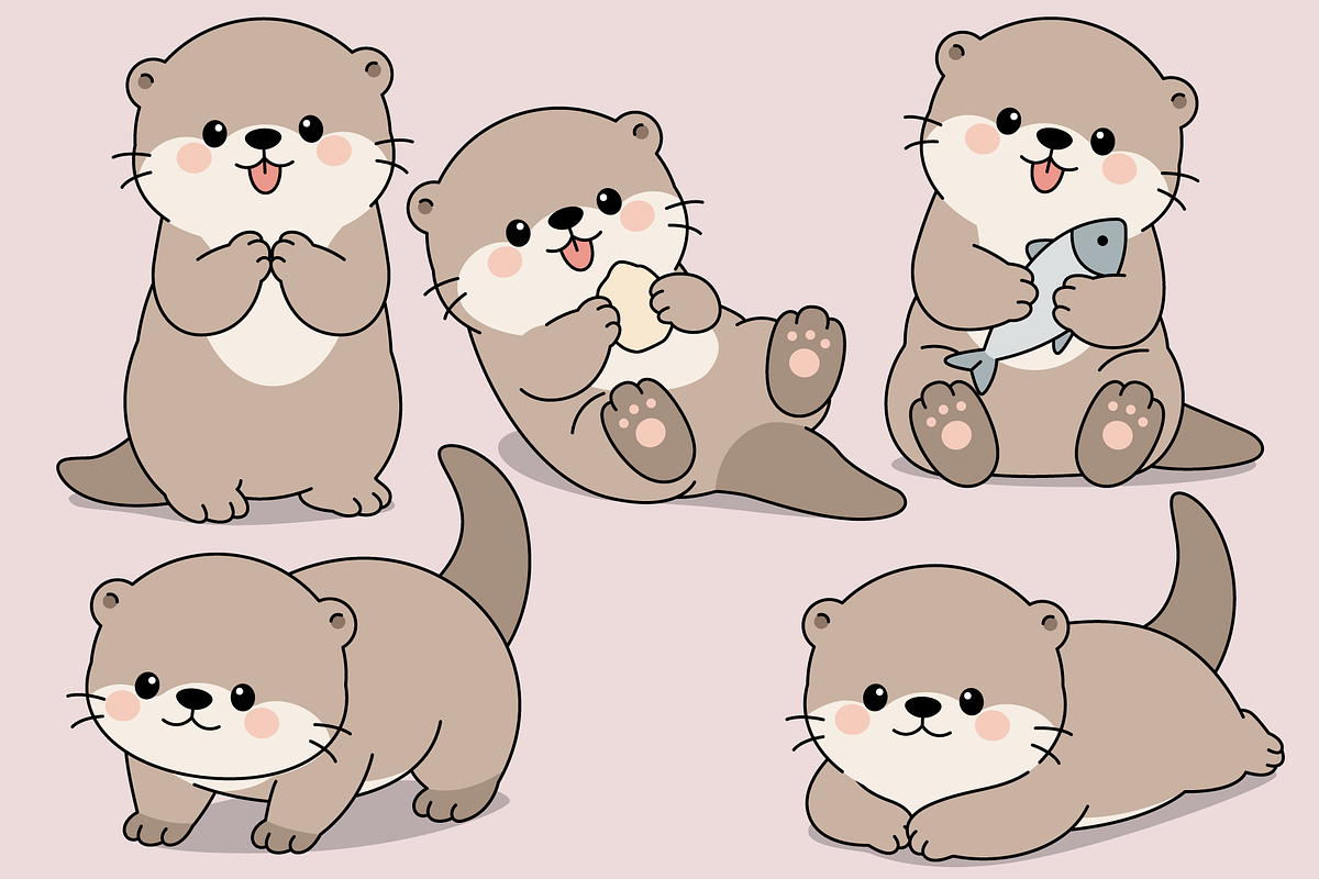 Baby Otter Character Set Collection, an Animal Illustration by Artpon Illustration (Photo 2 of 3)
