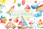 watercolor happy childhood set, a Food Illustration by artnLera (Thumbnail 1 of 2)