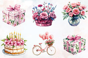 Pink Floral Birthday Watercolor Png, an Illustration by RobertsArt (Thumbnail 7 of 7)