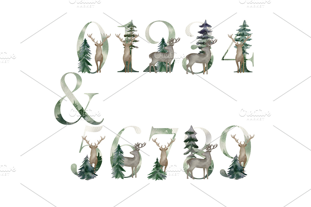Watercolor forest deers alphabet., a Decorative Illustration by TaPilipa (Photo 4 of 4)