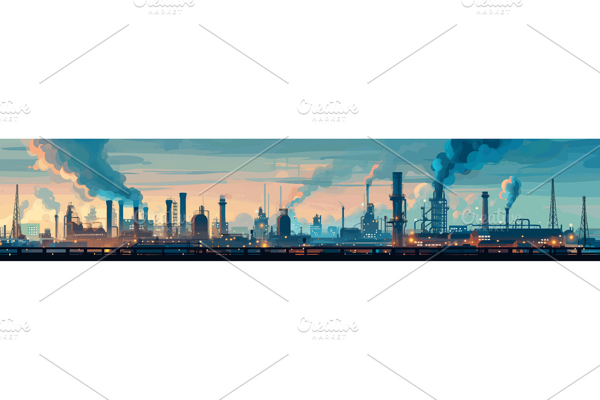 Industrial Factory Skyline Heavy Air, an Illustration by AlexArt