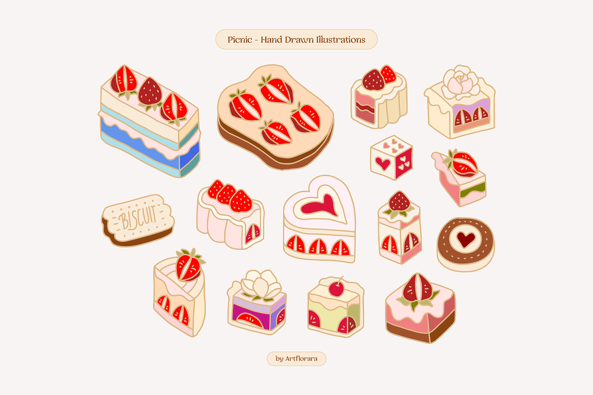 PICNIC! Whimsical Hand Drawn Pastry, a Food Illustration by Artflorara (Photo 3 of 11)