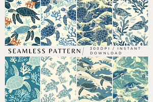 8 Sea Turtles Seamless Patterns