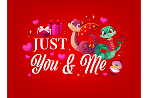 Valentine Day cute snakes, a Seasonal Illustration by Buch&Bee