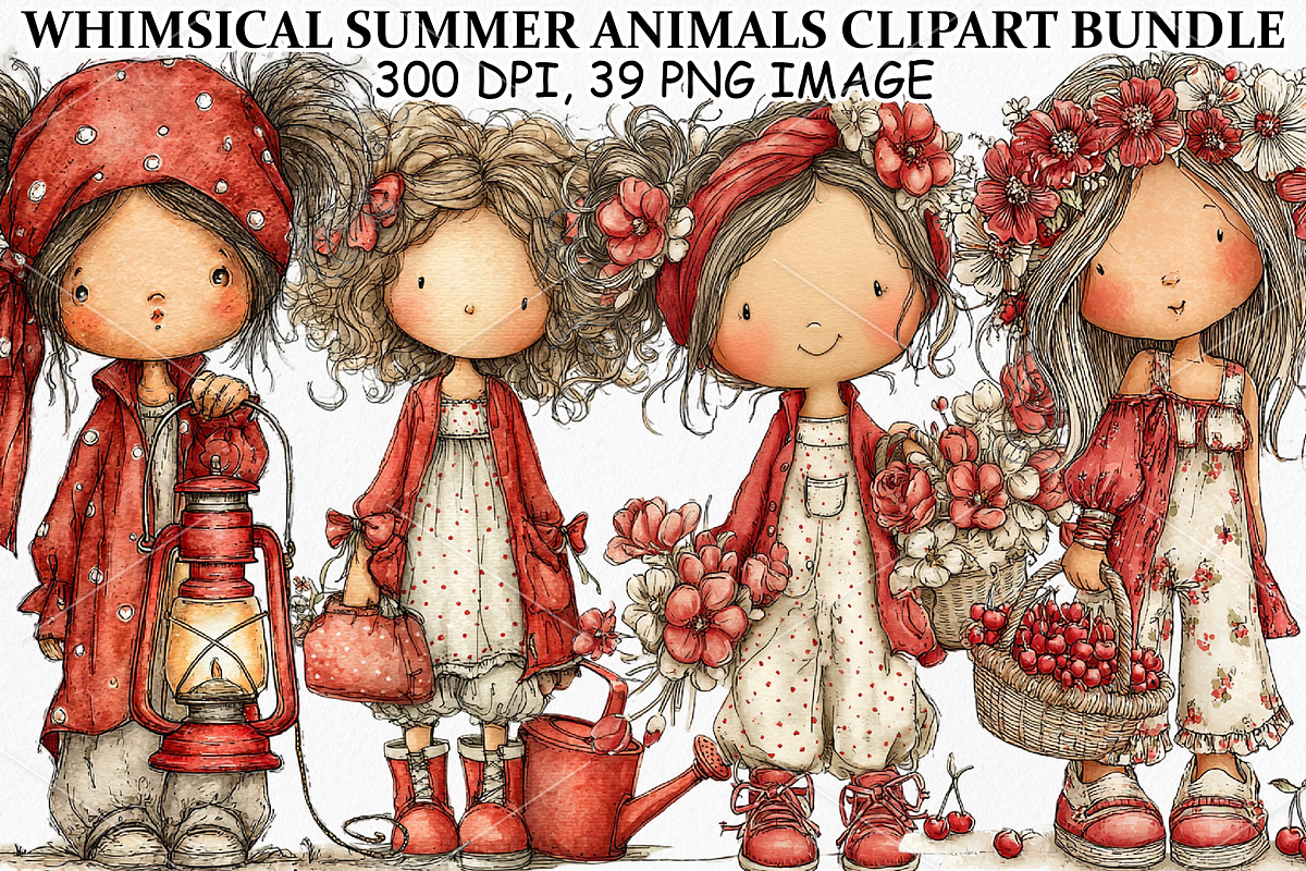Watercolor Coquette Farm Girl PNG, a Seasonal Illustration by Canvas Craft (Photo 1 of 5)