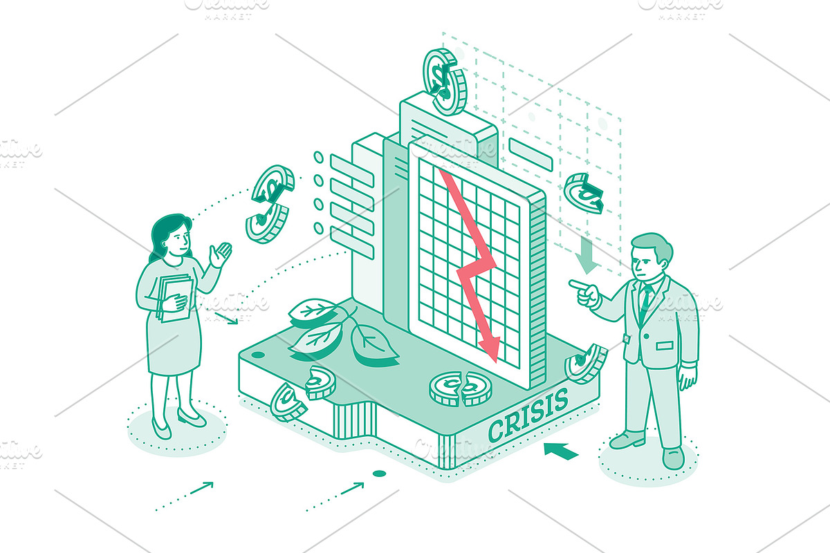 Economic crisis. Isometric outline., an Illustration by Booblgum