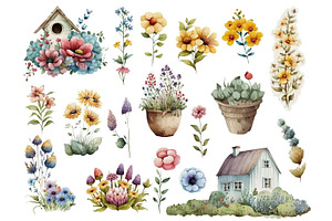 Watercolor Flower Garden Clipart