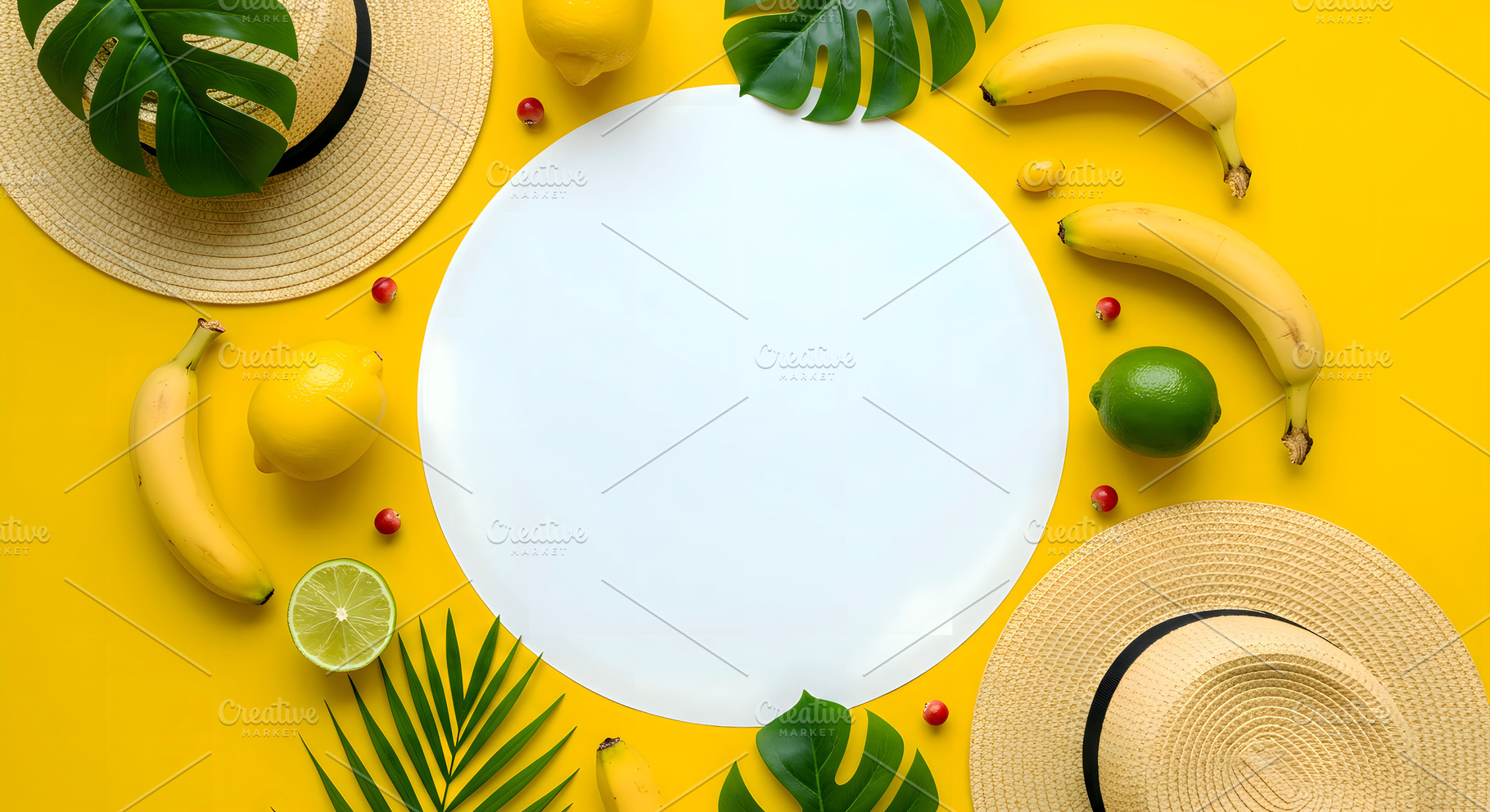 Summer Flat Lay with Tropical Fruits, a Holiday Photo by Stock Shape