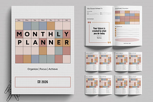 Monthly Planner for Productivity, a Stationery Template by MightyDesign