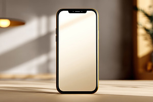 Smartphone with blank screen standing on table in cozy sunlit ro, an Abstract Photo by José Manuel Gelpi