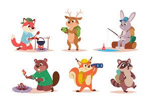 Hiking animals. Forest adventure, an Animal Illustration by Onyx