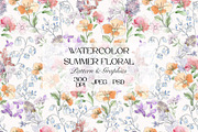 Watercolor Summer Floral Pattern, a Pattern Graphic by StudioGlouna (Thumbnail 1 of 4)