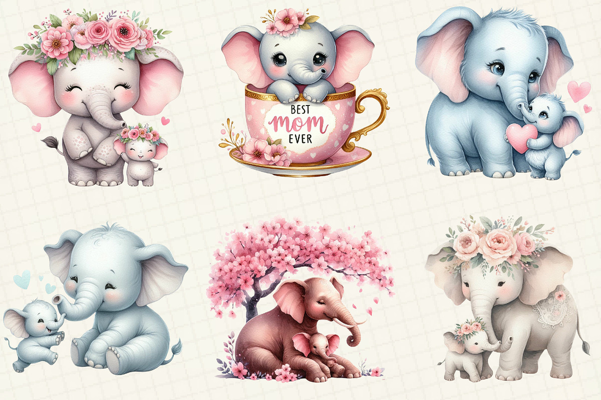 Mother's Day Elephant Clipart, an Illustration by OK Design (Photo 4 of 5)