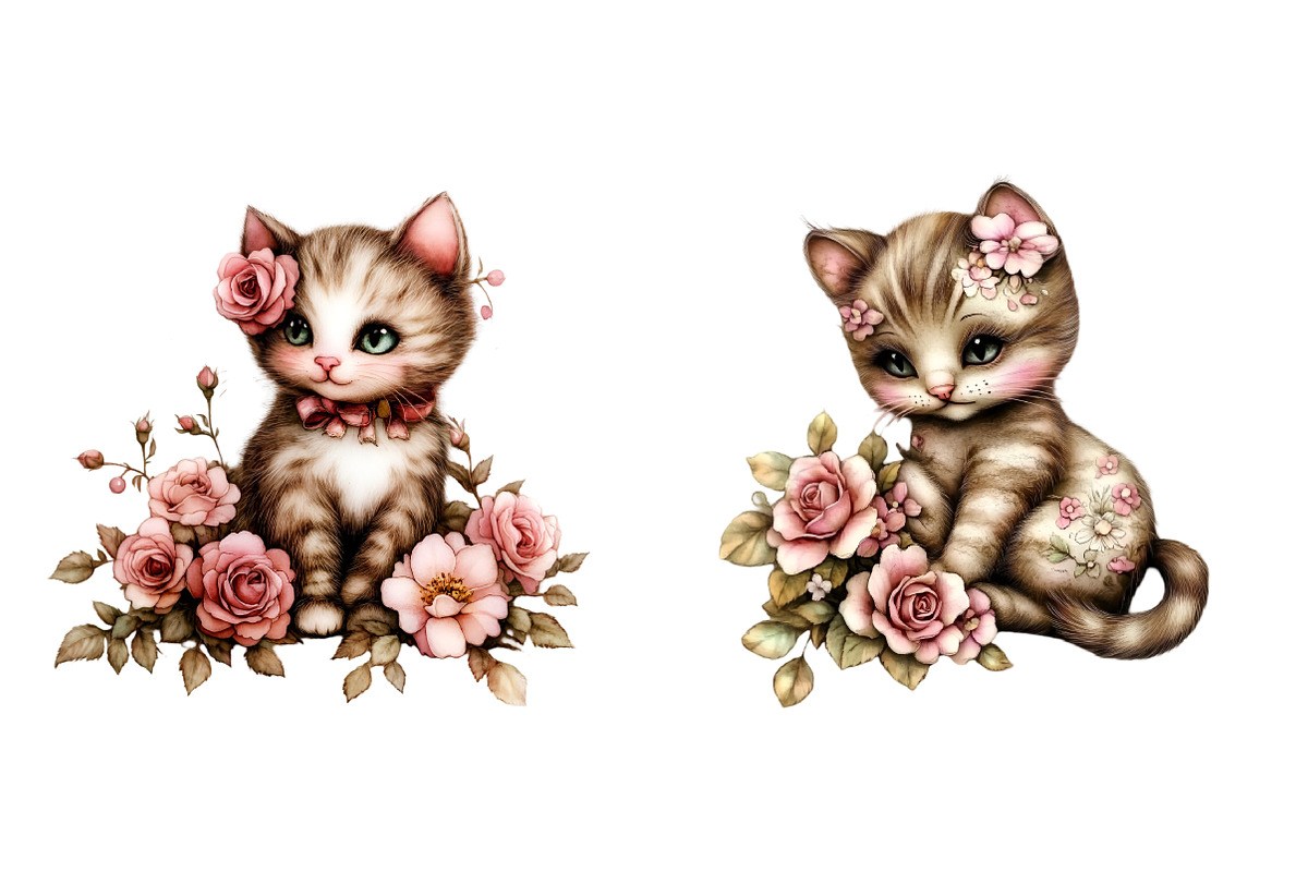 Whimsical Spring Cats Clipart, an Illustration by SinaCreation (Photo 5 of 11)