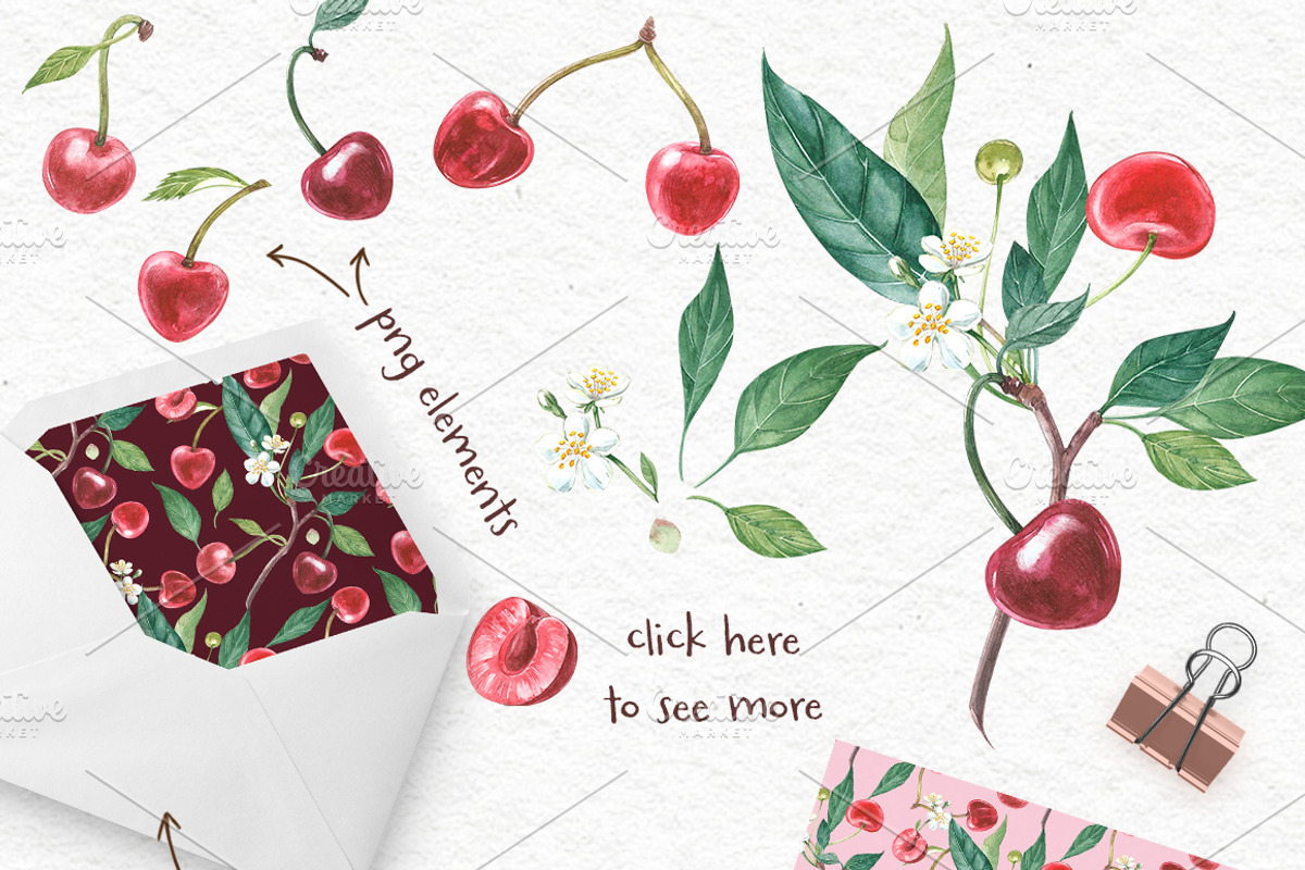 Cherry Graphic & Watercolor clipart, a Food Illustration by Ann Astro (Photo 4 of 5)