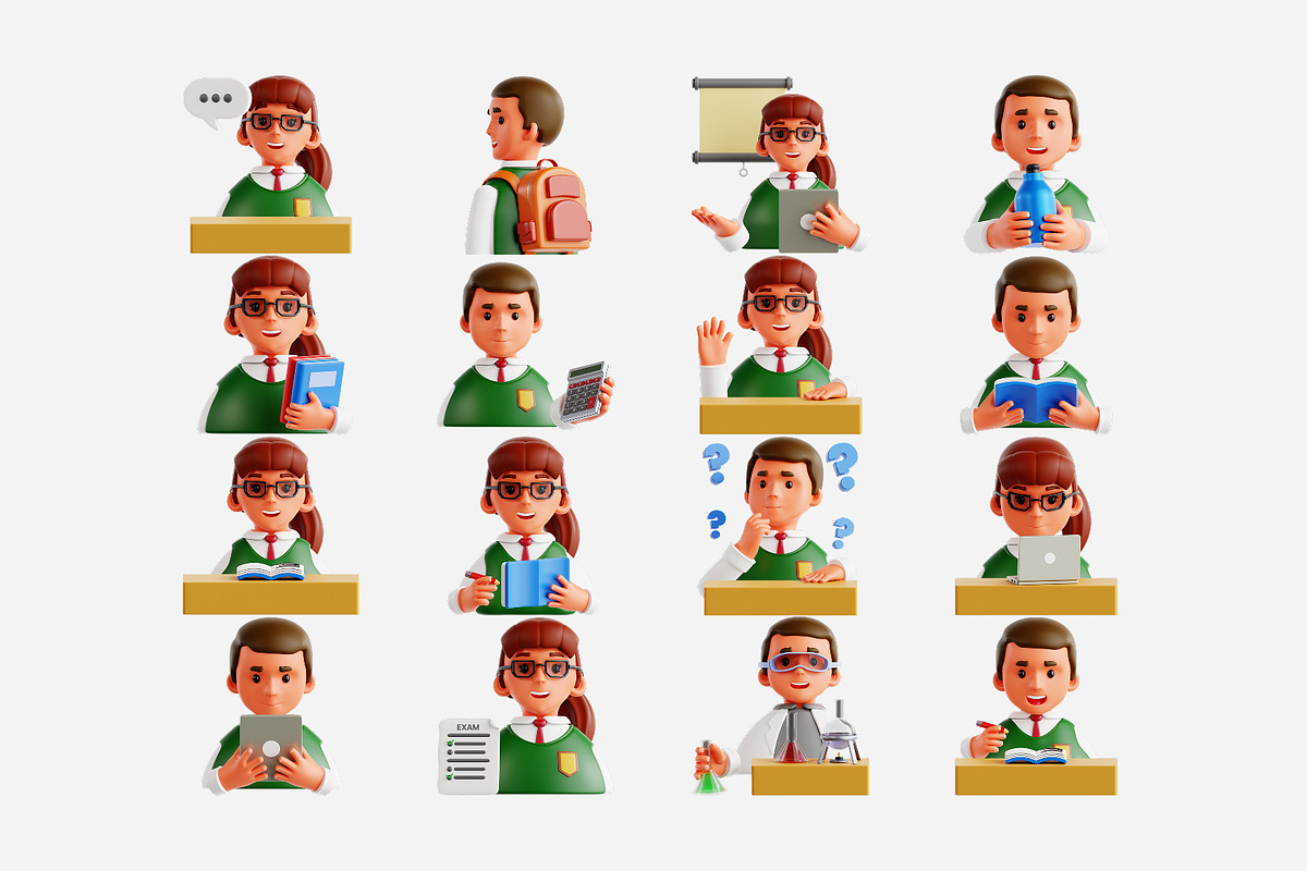 Student Life 3D Icon Set, a Characters & Person 3D Model by Eklip Studio (Photo 2 of 2)