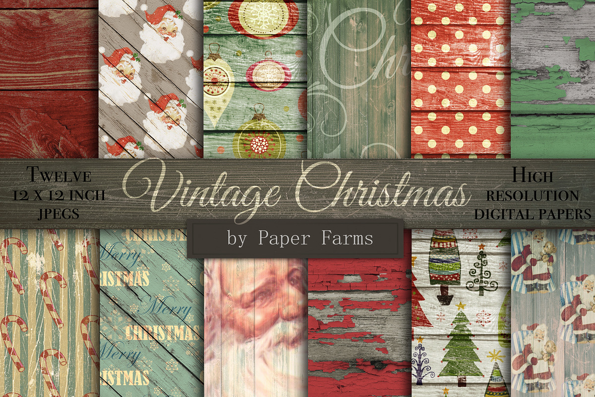 Vintage Christmas backgrounds, a Pattern Graphic by Paper Farms (Photo 1 of 2)