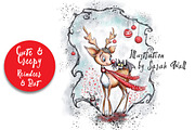 Reindeer & Bat Christmas Watercolor, a Decorative Illustration by Shadowspark (Thumbnail 1 of 2)