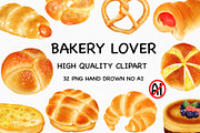 Watercolor Bakery Lover Clipart, a Food Illustration by Vavavan Artwork (Thumbnail 1 of 4)