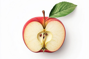 Red apple with half and green leaf i, a Food & Drink Photo by Pixeness Studio