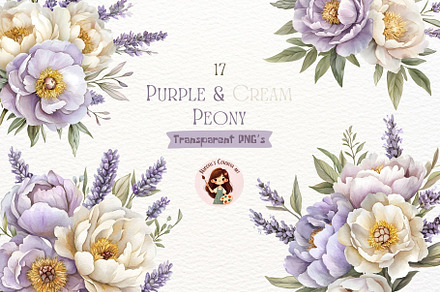 Watercolor Purple Peony Clipart