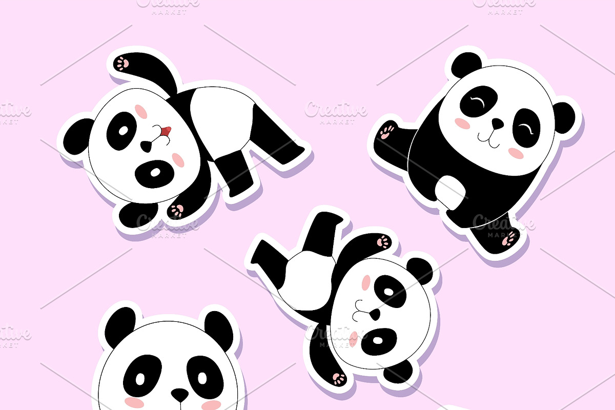 Cute cartoon pandas sticker style, an Animal Illustration by Onyx (Photo 3 of 3)