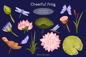 Cheerful Frogs In The Garden.