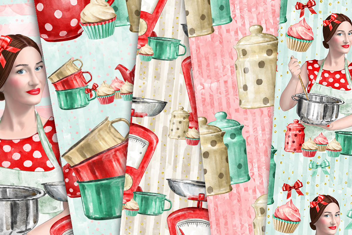 Cooking Digital Paper, Kitchen, a Pattern Graphic by Collart Studio (Photo 2 of 6)
