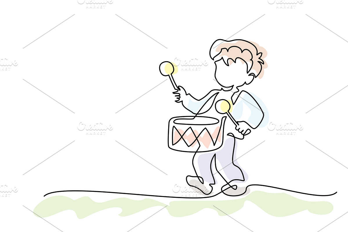 Schoolboy playing drums. Continuous, an Education Illustration by Valenty