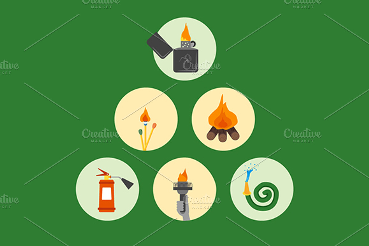 Fire set - Zippo, matches, torch, a Work Illustration by MarioMovement