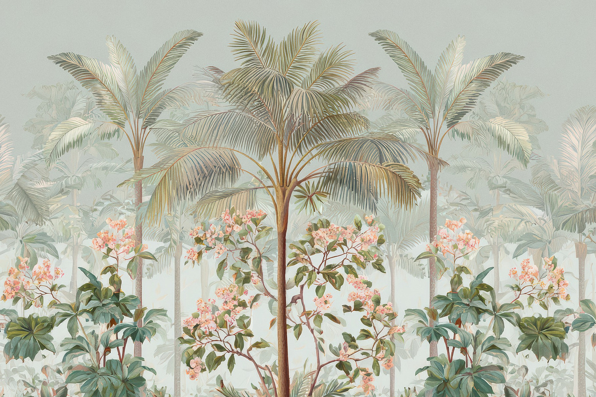Vintage Tropical Palm Tree Wallpaper, a Decorative Illustration by Virgo Studio