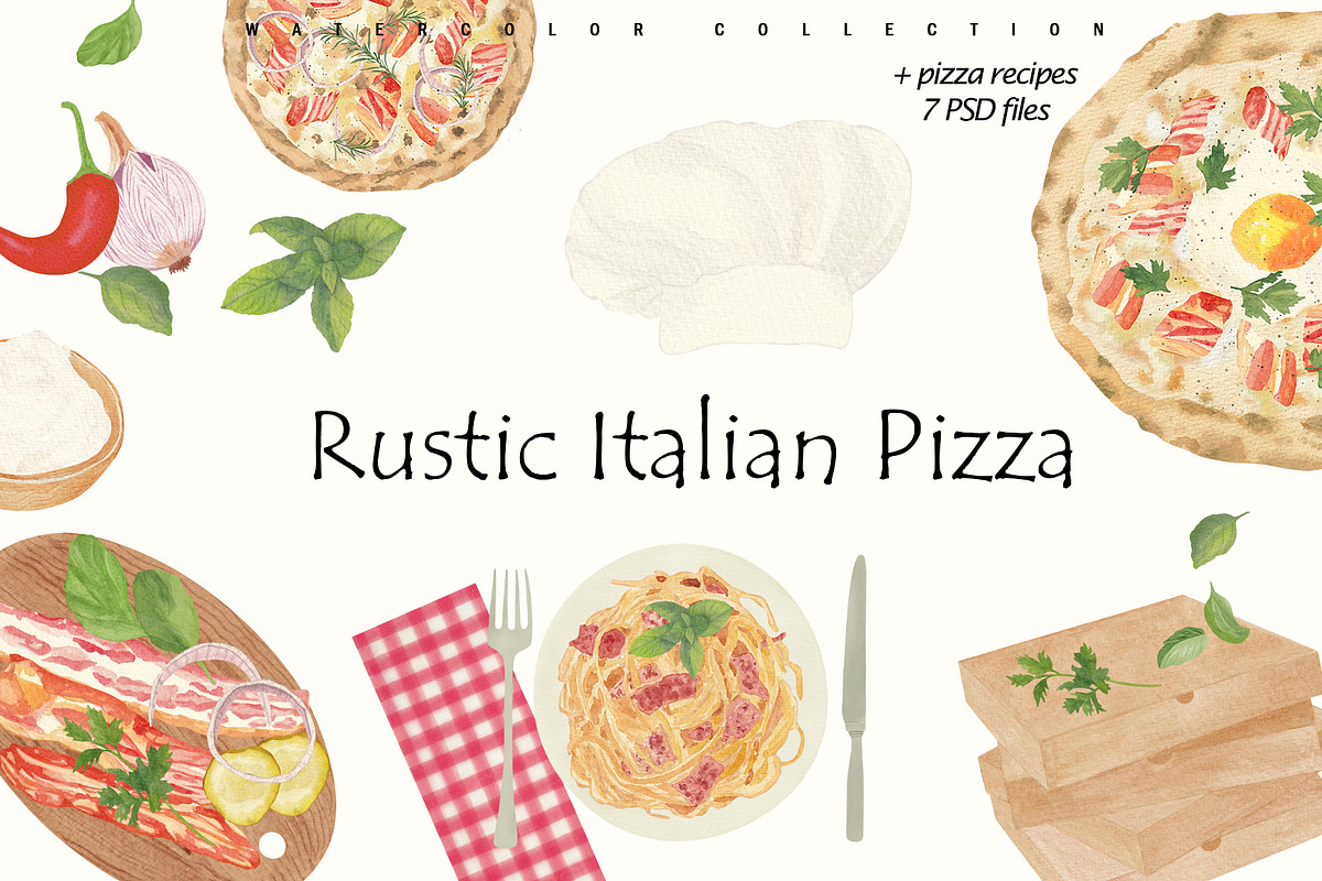 Rustic Italian Pizza Recipe Set, a Food Illustration by Sunshine Art (Photo 1 of 10)